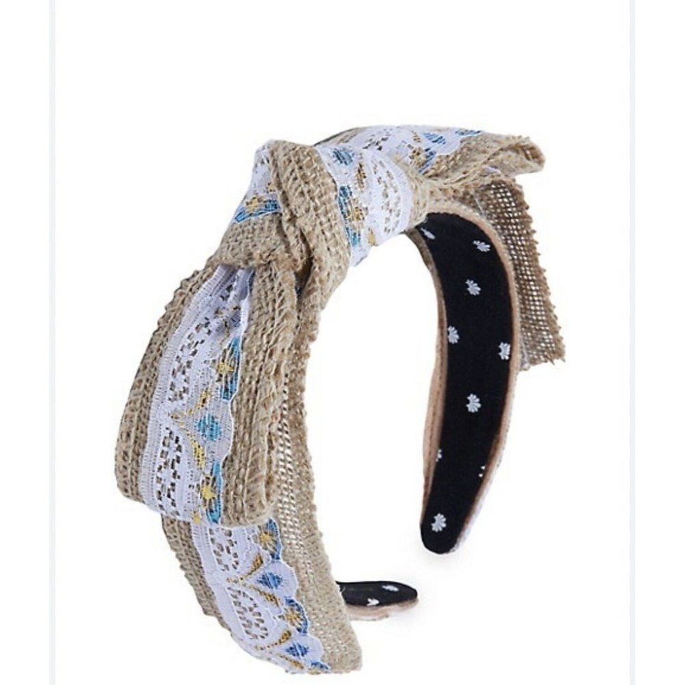 Lele Sadoughi Lace Linen Headband  Beige